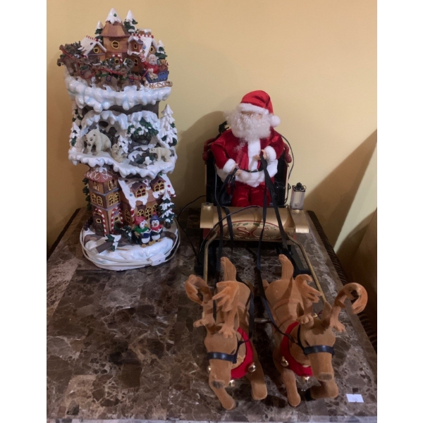 Santa on Sleigh w/ Light Up Santas Cottage (19T)