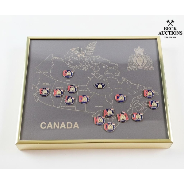 Map Of Canada, Framed Collectible Map With Enamel Lapel Pins,  Canadian Provincial.