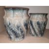 Image 2 : Set of 3 Ceramic Planters w/ Speckled Peacock Feather Motif- Tallest: 8 T 