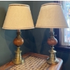 Image 1 : Pair of Vintage Brass & Wooden Accented Lamps - 30T Each 