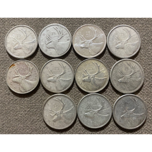 Canadian 25-cent Pieces 80% Silver 64.13 Grams