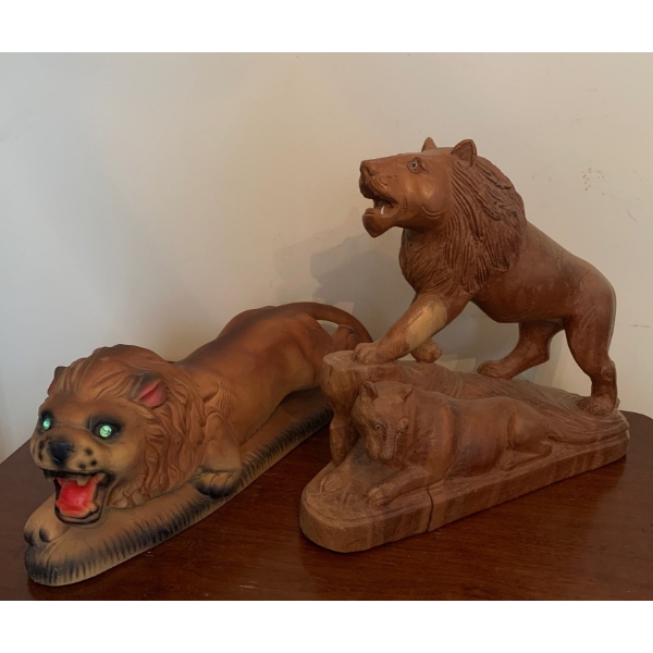 Decorative Animal Figurines 14L - Hand Carved Wood w/ Jeweled Ceramic 