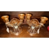 Image 1 : Jeanette Glass Iris & Herringbone Carnival Glass Double Candle Holders Marigold-Peach Iridescent 7"t