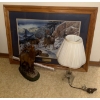 Image 1 : Hayden Lambson's "Out of Harm's Way" Framed Print, Lamp & Deer Statue