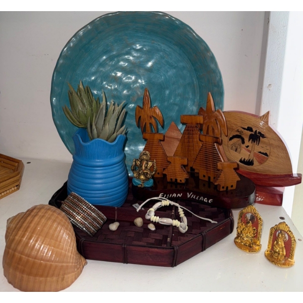 Collectable Fijian Swag -  Stoneware Plate 12T & Vase Bamboo Tray Religious Figures & More