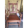 Image 3 : Carved Wood Armchairs with Leather Seats
