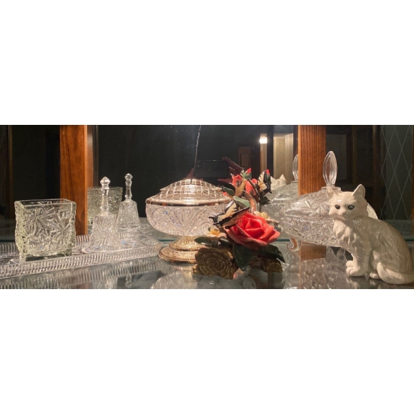 Crystal Collection w/ Porcelain Puss & Decorative Florals 