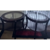 Image 1 : Pair Of Modern Minimalist 2 Tiered Mahogany End Tables w/ Glass Top 30x25