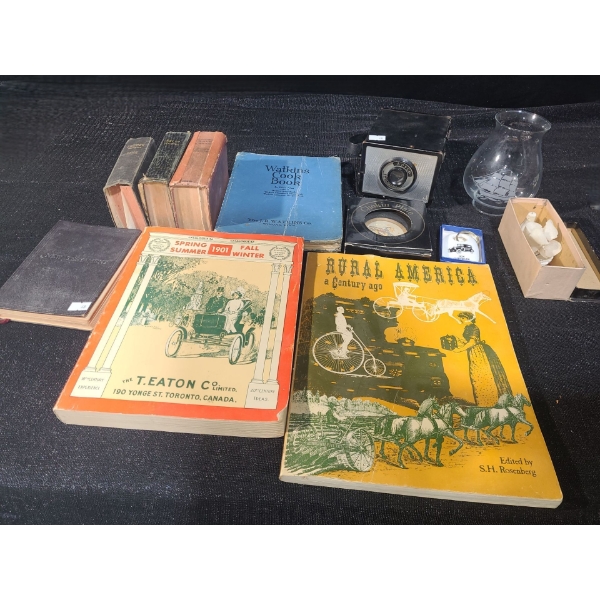 Chokin Plate 4" Diameter, Ansco Shur-Flash Box Camera, Vintage Prayer Books, Eaton 1901 Catalogue 