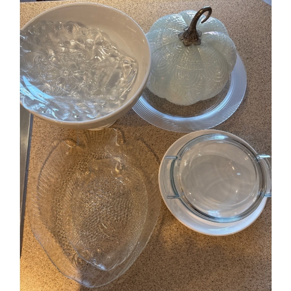 Decorative Table Accents - Fogged Glass Pumkin Serving Platters & More