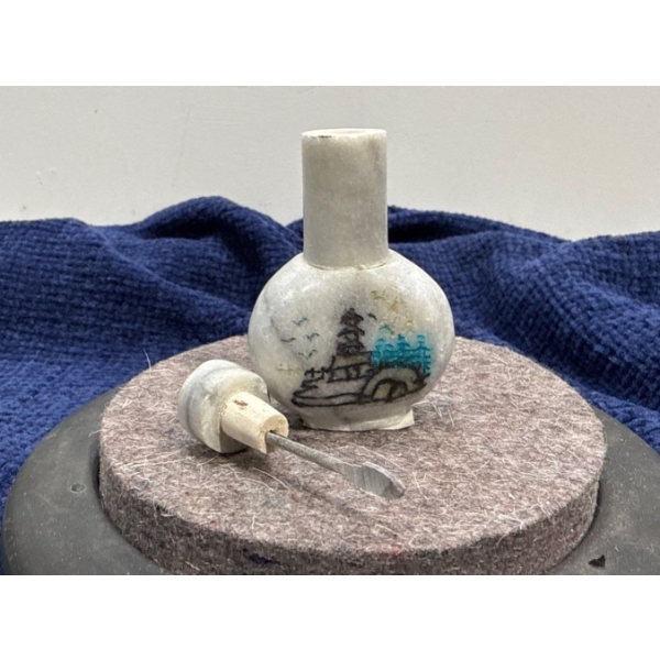 Hand Painted Stone Snuff Bottle with Spoon 2.5H 