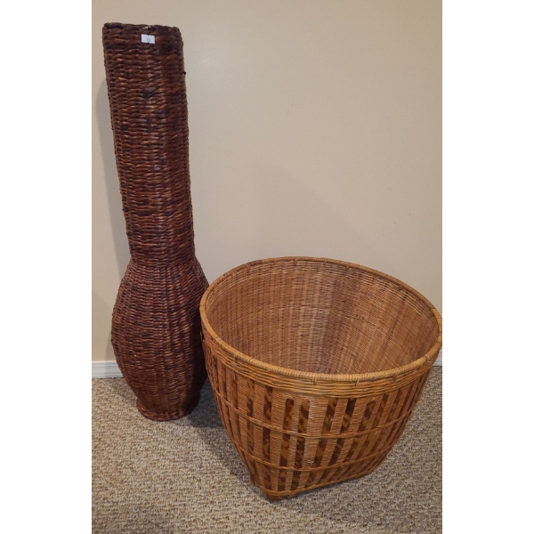 Woven Tall Vase 35 T and Woven Round Planter 19" Diameter, 15 T
