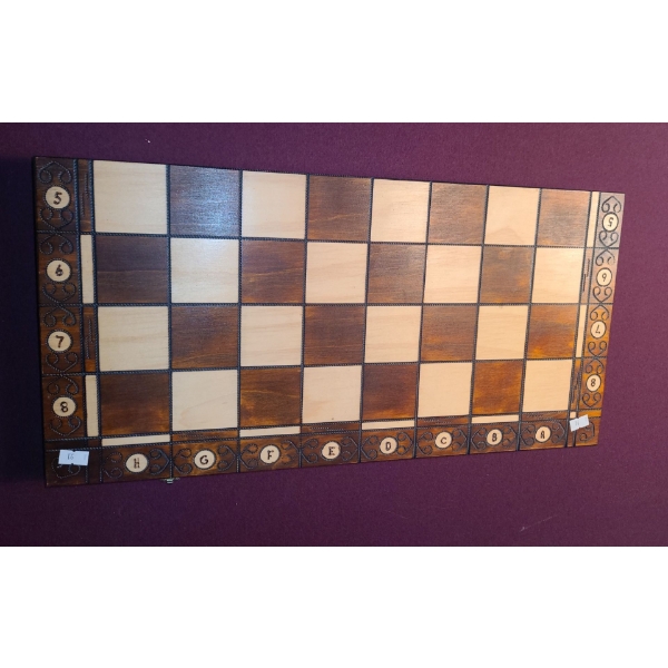 Chess Set 21 X 10.5 Folded, w/ Carved Wooden Pieces