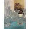 Image 2 : Collection of crystal cut-glass items, toothpick holder, decanter, vase, and candlestick holders. An
