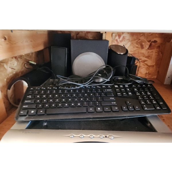Viewsonic Monitor, Assorted Speakers, Keyboards and Mouse