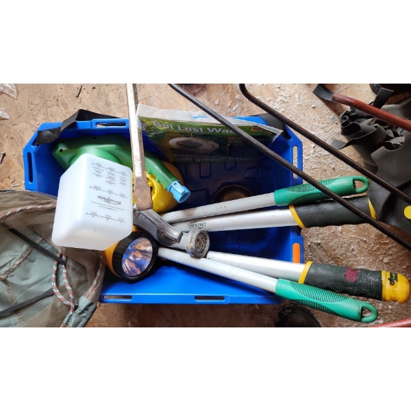 Basket of Gardening Tools Includes: Pruners, Flashlights, Kneepads and More!