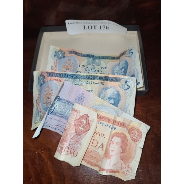 Canadian $5 Bills (1972, 1979, 1986) and Canadian $2 Bill (1974)