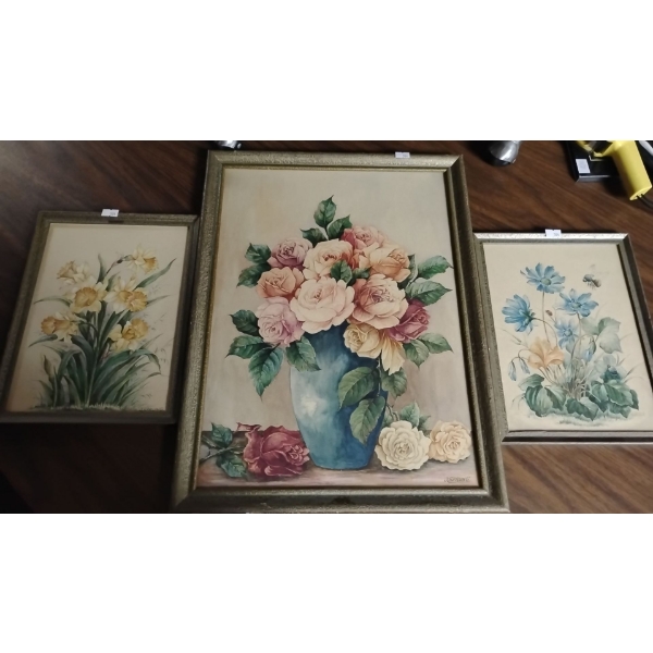 J. Sprung Oil on Board Floral Art 3 Pieces 24x32