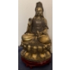 Image 1 : Solid Brass Buddha Figurine on Mahogany Pedestal 11.5T