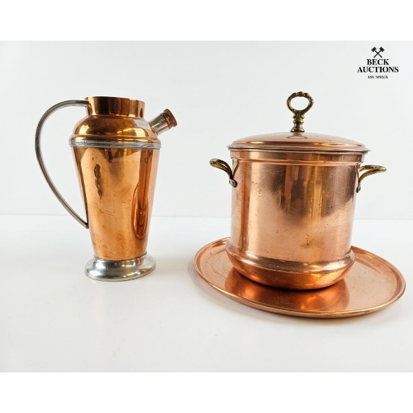  Vintage Copper Kitchen Set, Copper Pitcher 7''IN H And A Copper Pot With A Lid 9''IN H