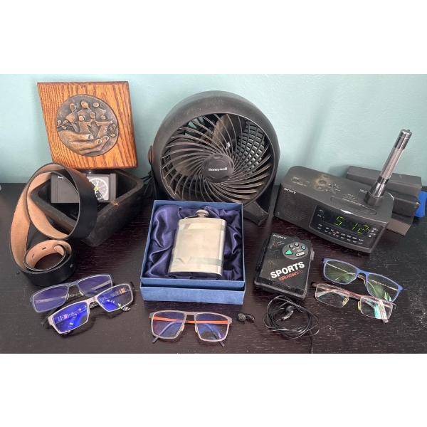 Bedroom Items  Fan, Alarm Clock, Walkman, Glasses, Flask, Belt