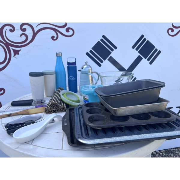 Kitchenware Lot With Drinkware, Utensils, and Bakeware