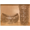 Image 1 : Vintage Cut Crystal Cresent Moon Shaped Candy Dish & Glass Vase w/ Maze Design 