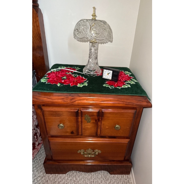 Cherry Wood Bedside Table w/ Crystal Lamp, Does Not Include Drawer Contents - 21W, 18D, 23T