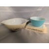 Image 1 : Pyrex Mixing Bowl in "Forest Fancies" Pattern, Turquoise Mixing Bowl,"Golden Acorn" Space Saver Dish