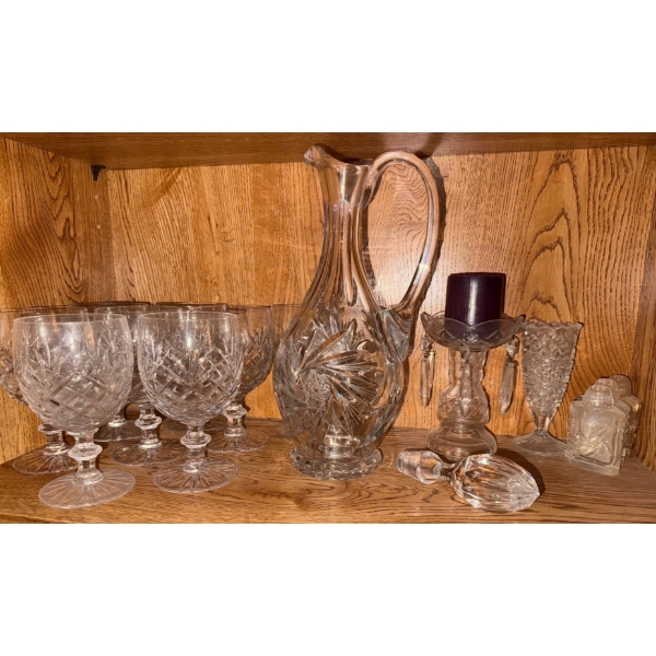 Criss Cross Cut Crystal Cocktail Set - Decanter Chalices & More 