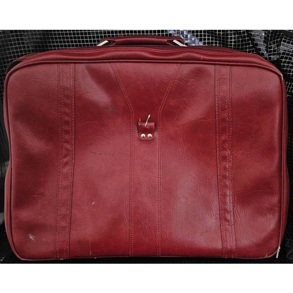 Three Bags: Red Suitcase, Brown Duffel Bag, and Green/Gray Hiking Backpack
