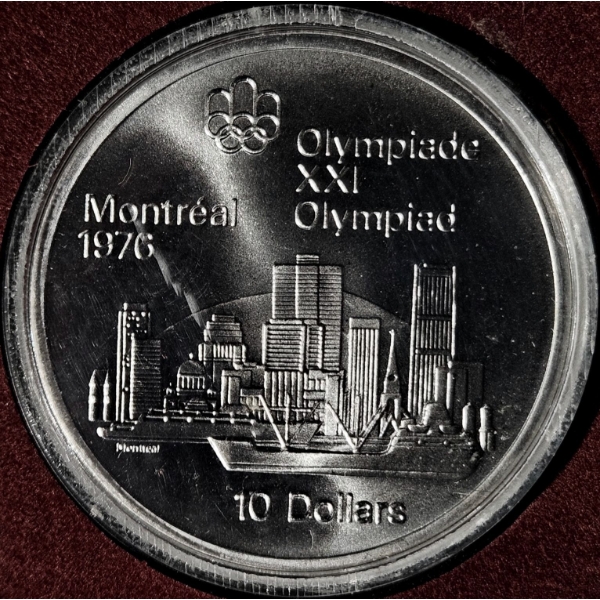 1973 $10 Montreal Summer Olympic Games, Montreal Skyline - 92.5% Sterling Silver Coin