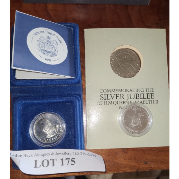 Alberta 1984 Papal Visit, Queen Elizabeth II Silver Jubilee Coin, Jasper Park Dollar Token 