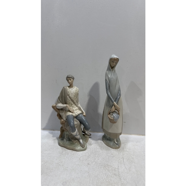 Lladro Porcelain "The New Shepard" 10H, "A Basket of Goodies" 13H