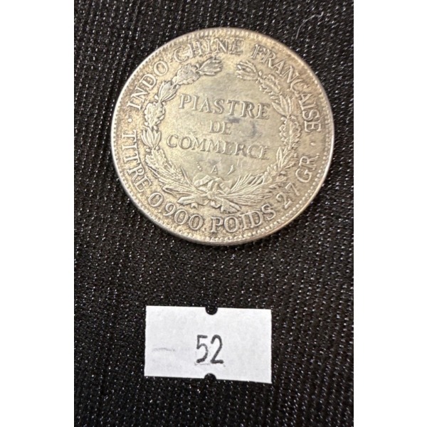 1908 French Indochina Silver 1 Piastre Coin