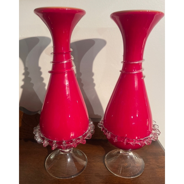 Maraschino Cherry Mouth Blown Vase Duo 11T 
