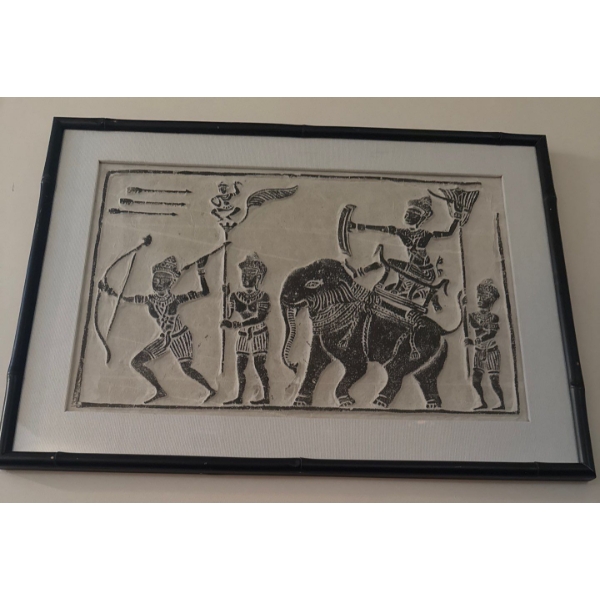 Cambodian Temple Rubbing From Angkor Wat Temple Complex 16x13