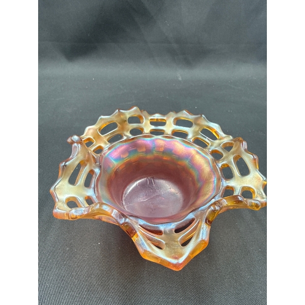 Carnival Glass Bowl Pierced Rim 5.5 W