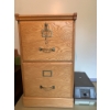 Image 1 : Oak Two-Drawer File Cabinet with Brass Hardware and Key
