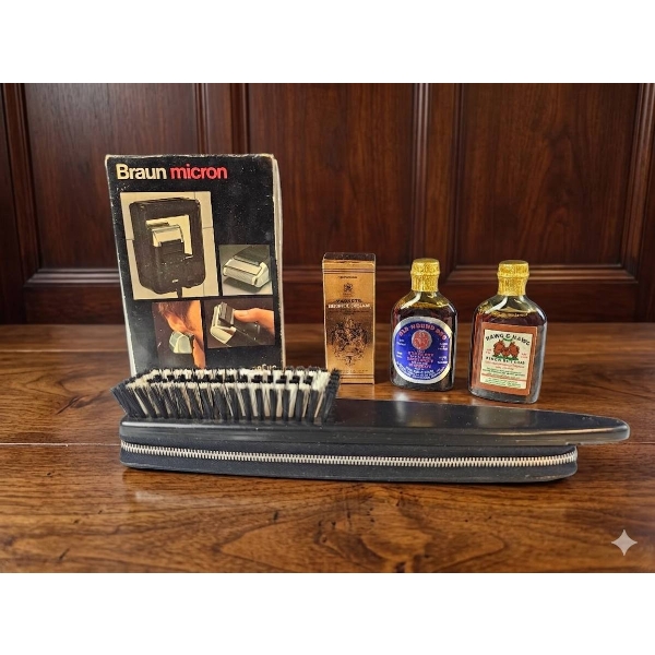 Grooming Set with Braun Micron Shaver, Brush, Miniature Bottles, and Accessories