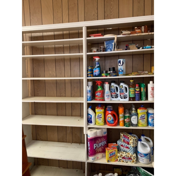 Shelf ONLY CONTENTS NOT INCLUDED, antique store shelf measures 82”L, 15”W, 90”T. Buyer responsible f