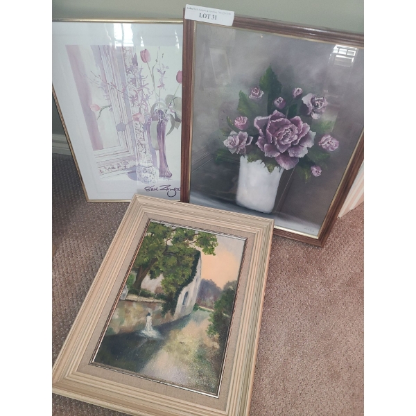 Trio of Wall Art.  Roses 17 1/2 w 22 h