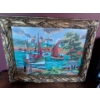 Image 5 : Framed Cross Stitch Harbour Scene In Gold Gilt Frame w/ Air Horns Camp Heat Packs & More