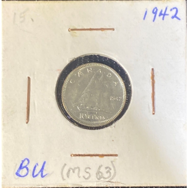 1942 BU MS63 Canadian Dime 80% Silver