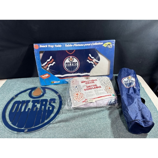 Edmonton Oilers Inflatable Chair, Glass Top, & Snack Tray 