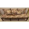 Image 1 : XL Vintage Mahogany Bench w/ Floral Upholstery & Throw Pillows 