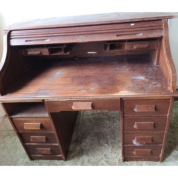 Secretary Style Desk w/ Roll Top and Storage Drawers 50 W, 28 D, 45 T 