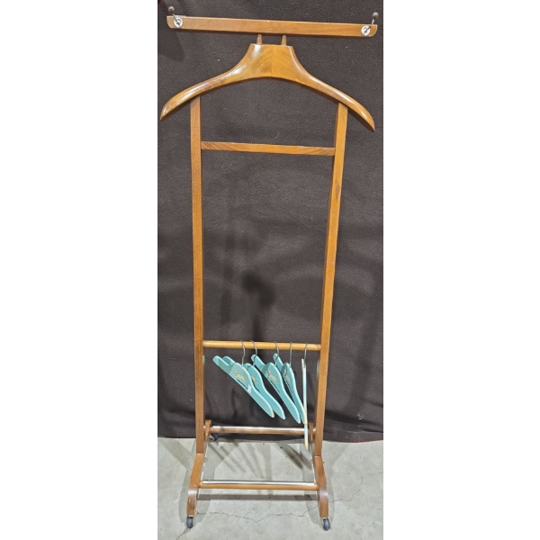 Antique Maple Clothing Rack w/ Assortment of Antique Hangers (5) - 44T
