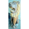 Image 2 : Carved Wooden Lion w/Cement Cat & Astronaut On The Moon Hologram Picture 