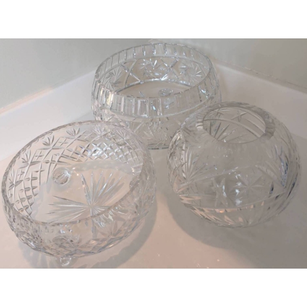 Three Cut Crystal Bowls with Intricate Patterns